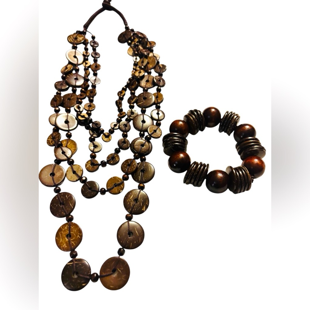 Sassy Jones Esi Brown Beaded Necklace and Bracelet Set